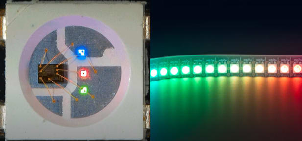 Foto de um LED RGB em detalhe