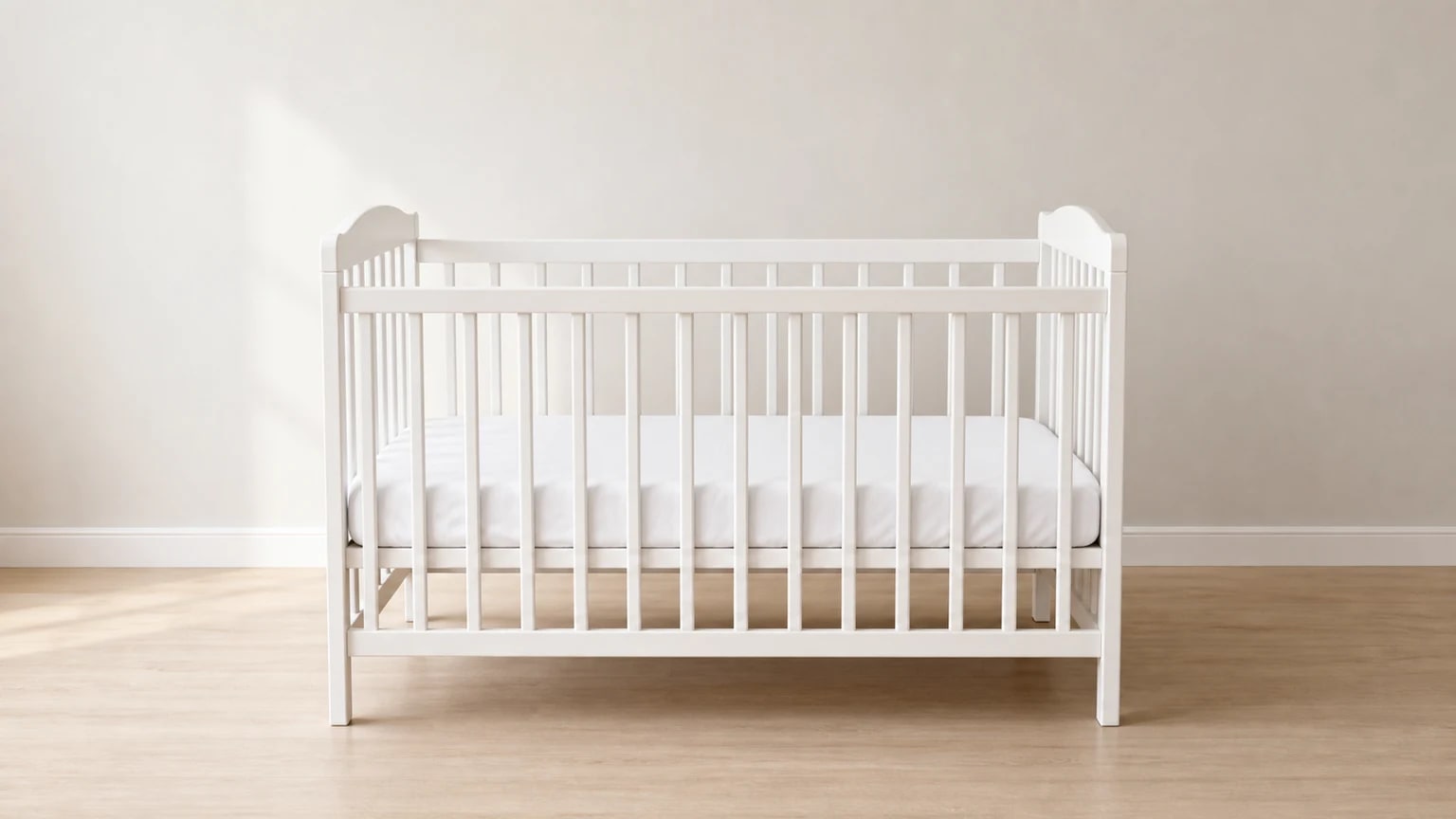 Cama de grades vazia com colchão firme e sem objetos soltos